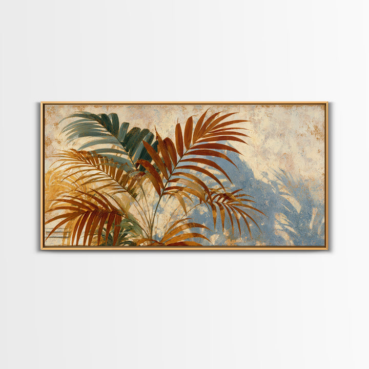 Terracotta Palm Leaves Framed Canvas Print, Boho Art, Boho Decor, Living Room Decor, Fine Art, Bohemian, Textured Painting, BOH-2x1-97