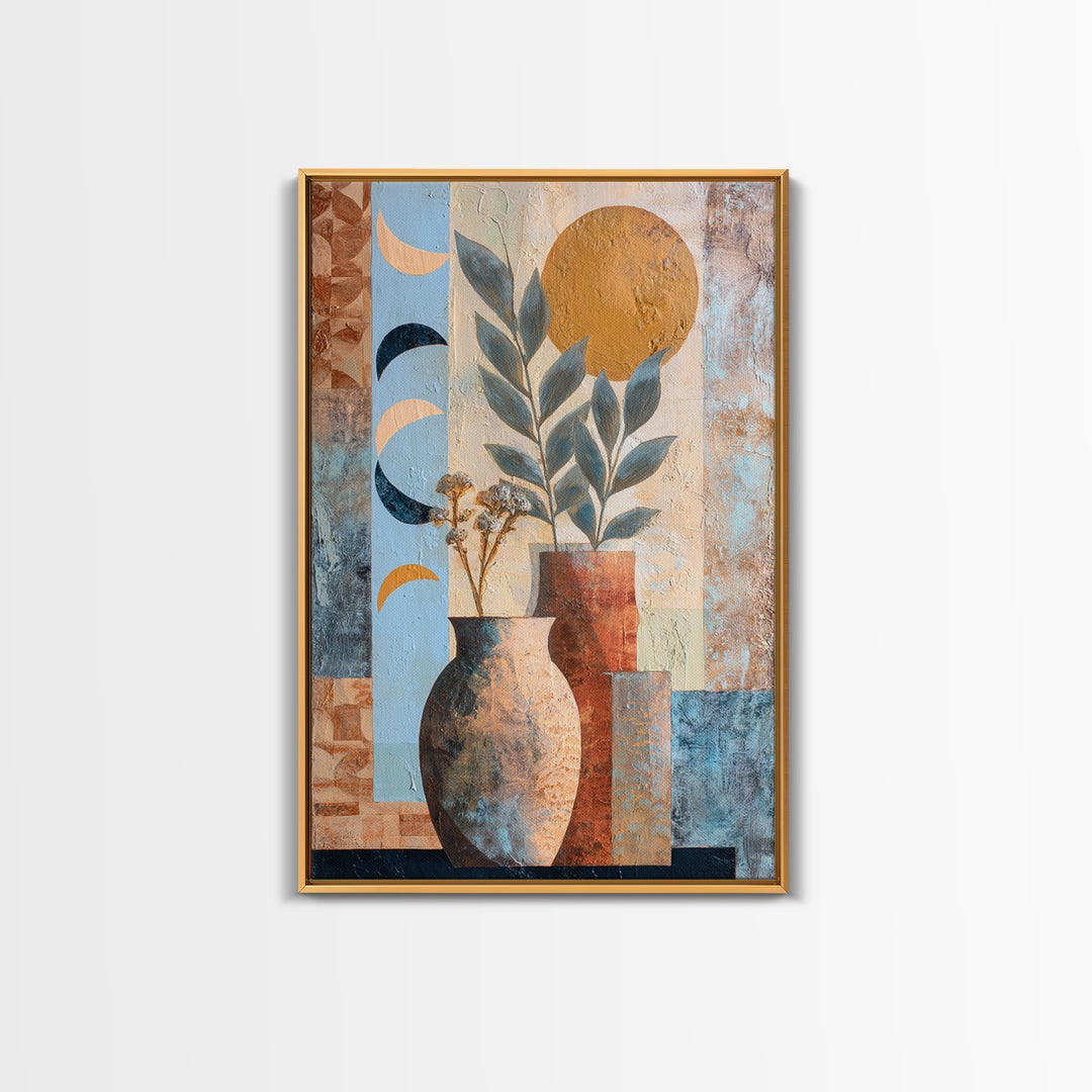 Moon Phases Above Botanical Silhouettes Canvas Print, Boho Art, Art Prints, Living Room Decor, Watercolor Art, Bohemian, BOH-2x3-10