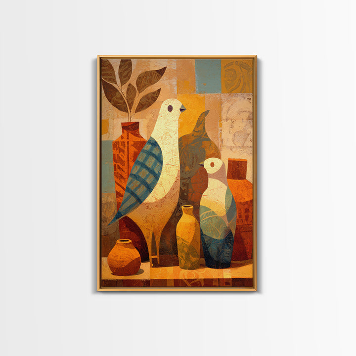 Boho Bird Pair Framed Canvas Print, Boho Art, Art Nouveau, Living Room Decor, Bohemian 500, Wall Print, Set of Prints, BOH-2x3-100