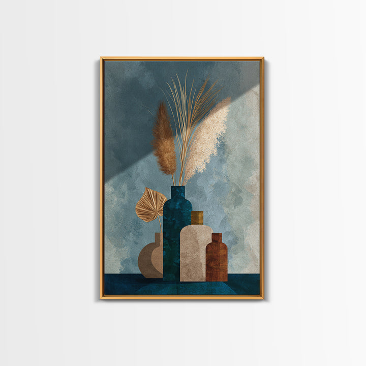 Bohemian Vase with Dried Pampas Grass Framed Canvas Print, Boho Art, Printable Art, Living Room Decor, Abstract Art, Bohemian, BOH-2x3-17