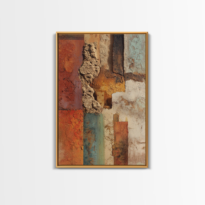 Earth Tone Mountain and River Abstraction Framed Canvas Print, Boho Art, Digital Wall Art, Living Room Decor, Bohemian, BOH-2x3-19