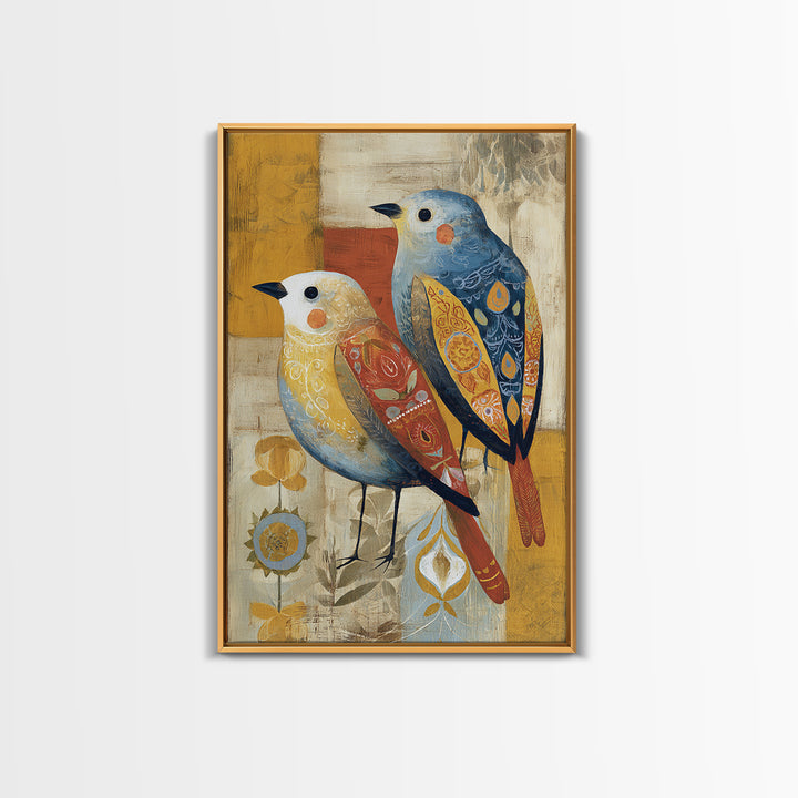 Boho Bird Pair Framed Canvas Print, Boho Art, Gallery Decor, Living Room Decor, Fine Art, Bohemian, Home Decor, Wall Decor, BOH-2x3-28