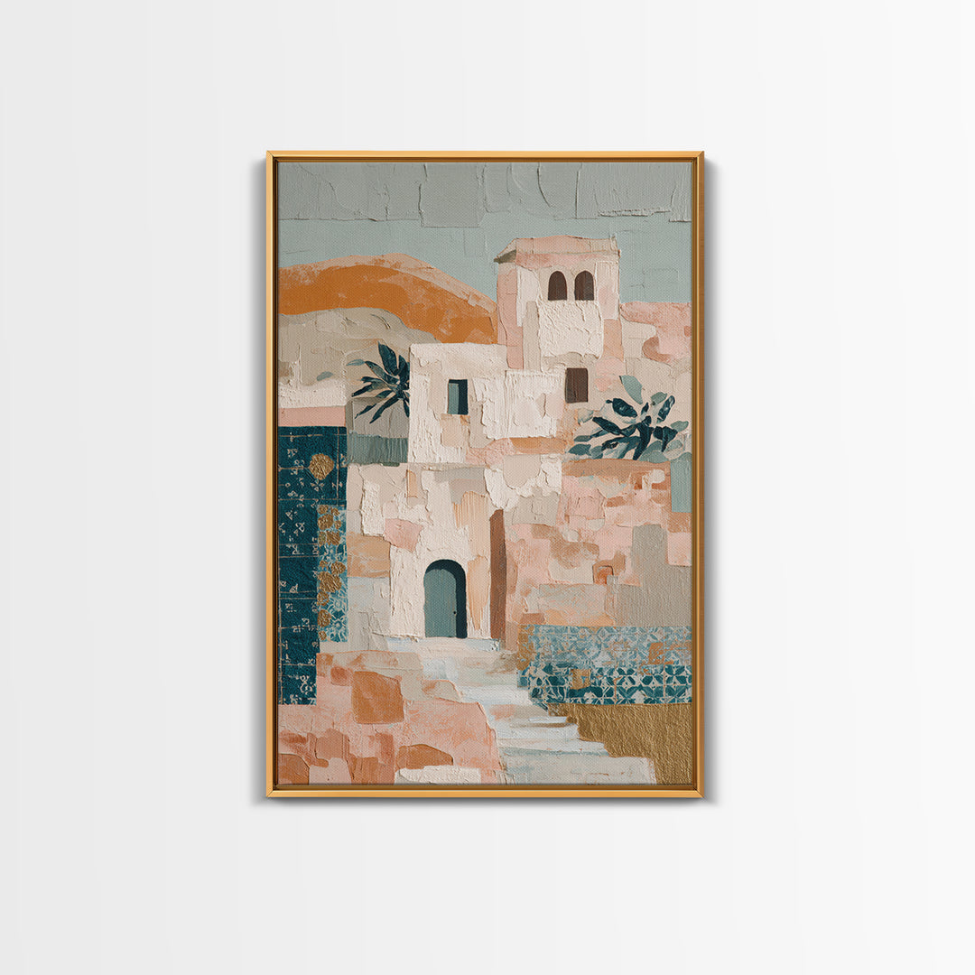 Sunrise over Rolling Dunes in Muted Peach Canvas Print, Boho Art, Abstract Art, Living Room Decor, Watercolor Art, Bohemian, BOH-2x3-29