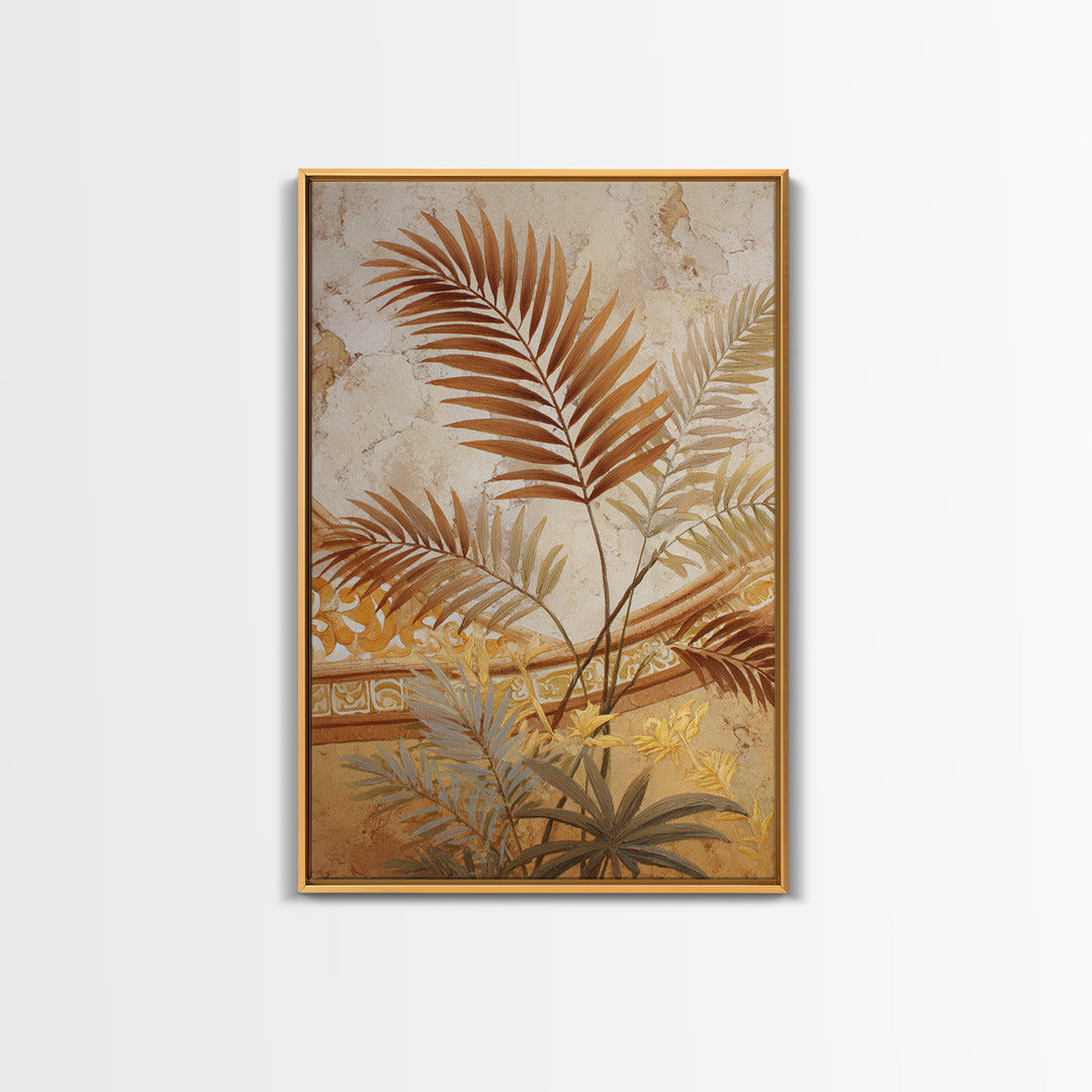 Terracotta Palm Leaves Framed Canvas Print, Boho Art, Digital Print, Living Room Decor, Fine Art, Bohemian, Gallery Decor, BOH-2x3-37