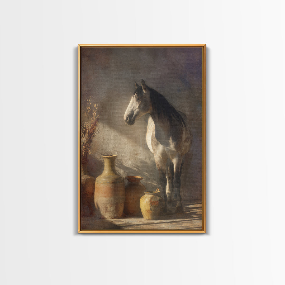 Wild Horse in Dusty Golden Light Canvas Print, Boho Art, Printable Wall Art, Living Room Decor, Bohemian, Abstract Wall Art, BOH-2x3-40