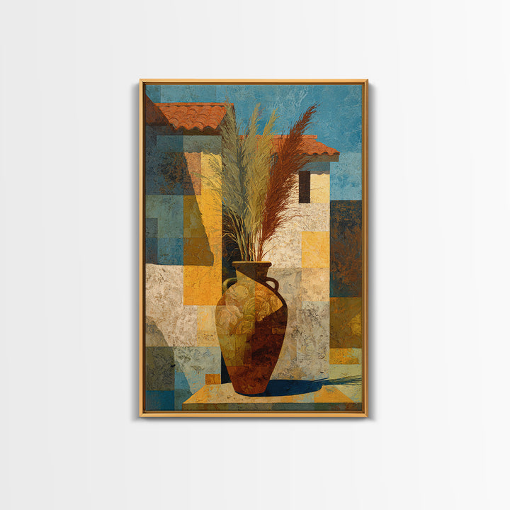 Bohemian Vase with Dried Pampas Grass Framed Canvas Print, Boho Art, Printable Art, Living Room Decor, Abstract Art, Bohemian, BOH-2x3-41