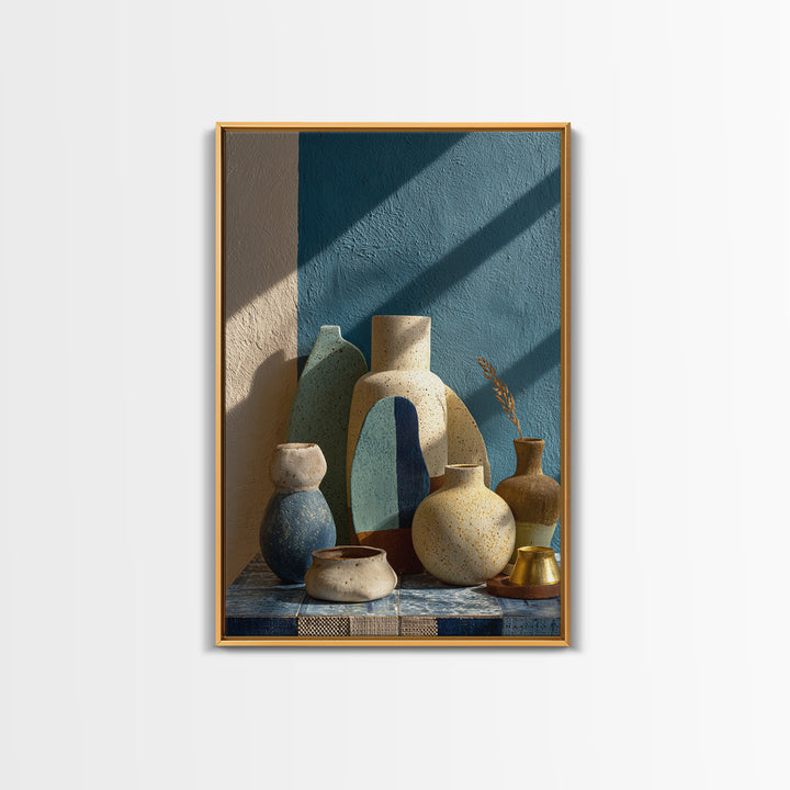 Abstract Clay Shapes Framed Canvas Print, Boho Art, Digital Wall Art, Living Room Decor, Abstract Art, Bohemian, Garden Art, BOH-2x3-48