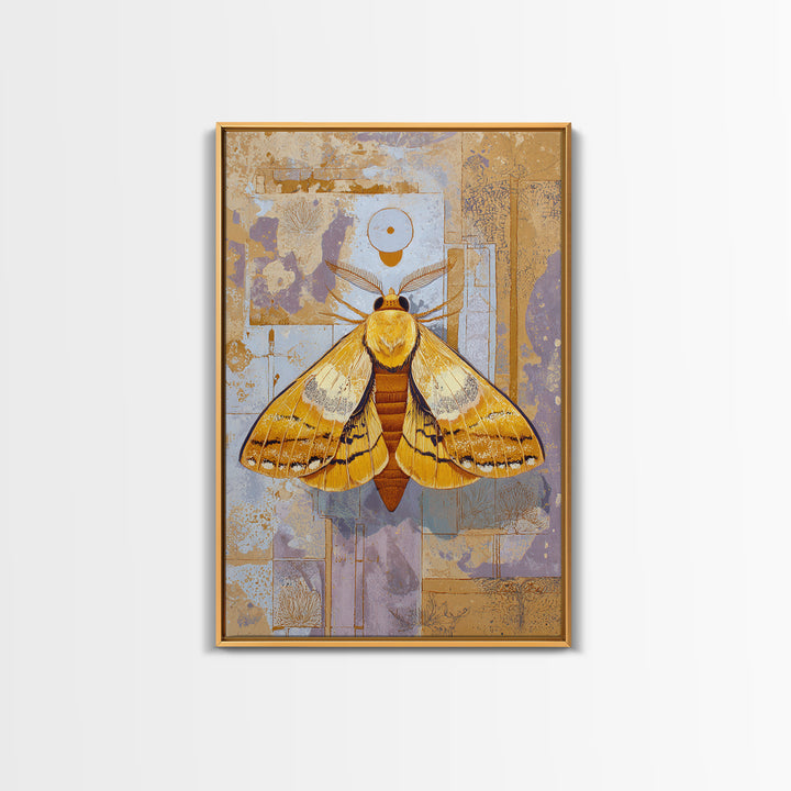 Golden Moth with Moon and Stars Canvas Print, Boho Art, Abstract Wall Art, Living Room Decor, Bohemian, Fine Art Print, BOH-2x3-49