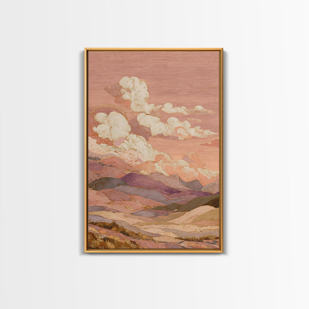 Sunrise over Rolling Dunes in Muted Peach Canvas Print, Boho Art, Abstract Art, Living Room Decor, Watercolor Art, Bohemian, BOH-2x3-5