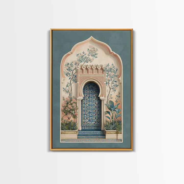 Hand Painted Moroccan Arch Framed Canvas Print, Boho Art, Living Room Decor, Oil Painting, Bohemian, Gallery Decor, BOH-2x3-51