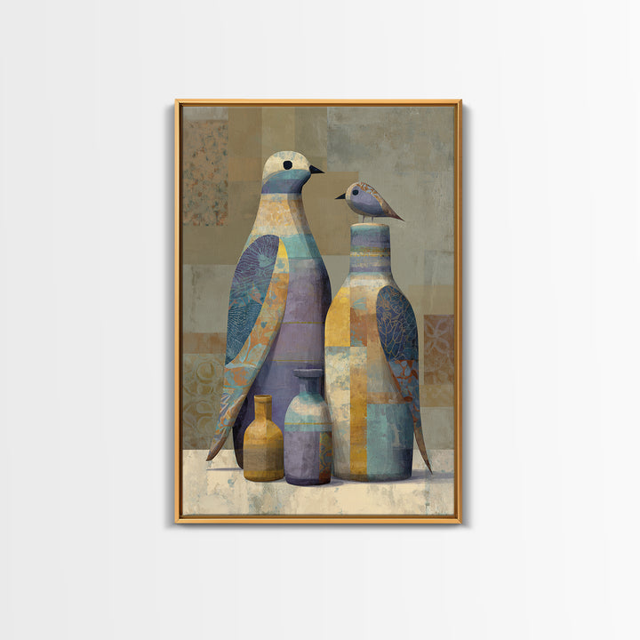 Boho Bird Pair Framed Canvas Print, Boho Art, Boho, Living Room Decor, Fine Art, Bohemian, Wall Art Print, Modern Wall Art, BOH-2x3-52