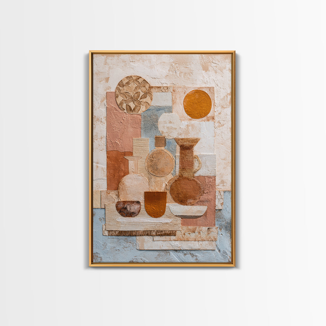 Organic Shape Collage Framed Canvas Print, Boho Art, Digital Art, Living Room Decor, Fine Art, Bohemian, Printable Art, BOH-2x3-56