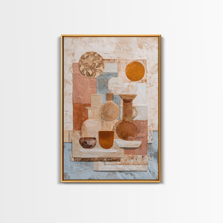 Organic Shape Collage Framed Canvas Print, Boho Art, Digital Art, Living Room Decor, Fine Art, Bohemian, Printable Art, BOH-2x3-56
