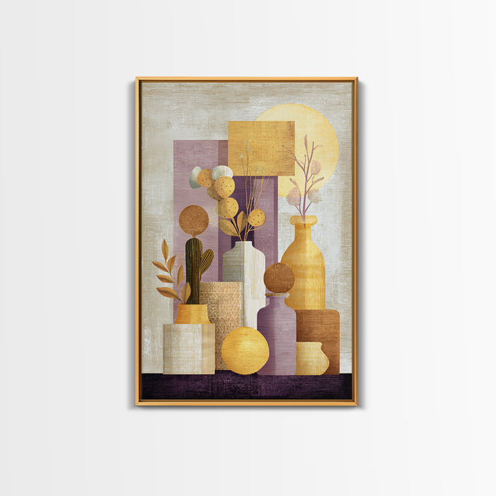 Warm Neutral Cactus Garden Illustration Framed Canvas Print, Boho Art, Wallart, Living Room Decor, Watercolor Art, Bohemian, BOH-2x3-74