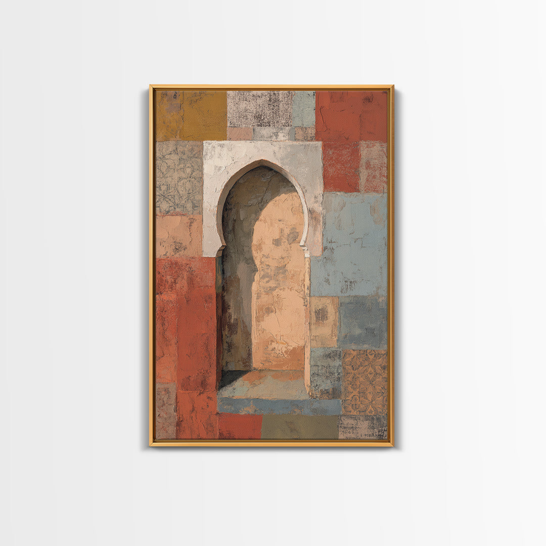 Hand Painted Moroccan Arch Framed Canvas Print, Boho Art, Wall Art Set, Living Room Decor, Fine Art, Bohemian, Home Decor, BOH-2x3-75