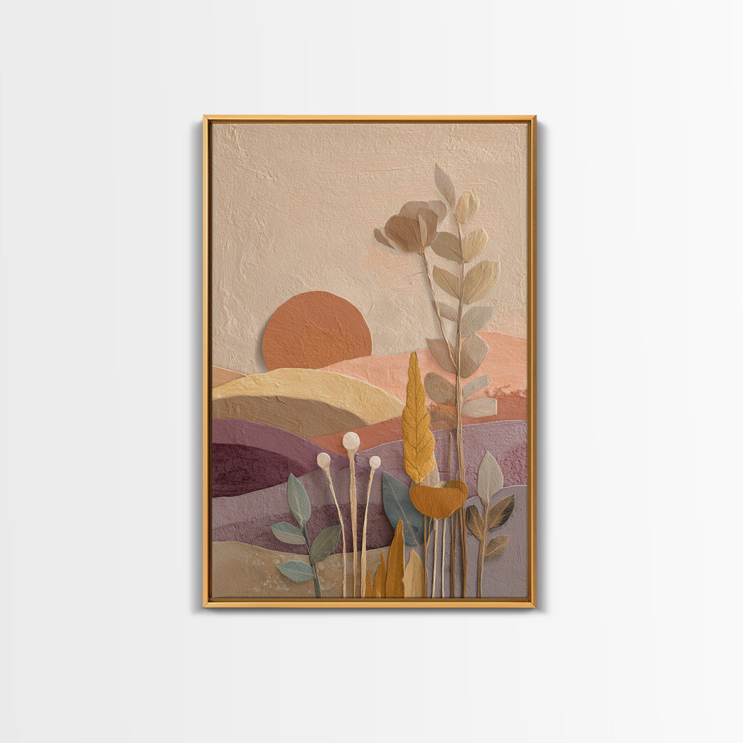 Sunrise over Rolling Dunes in Muted Peach Canvas Print, Boho Art, Wall Print, Living Room Decor, Bohemian, Minimalist Decor, BOH-2x3-77