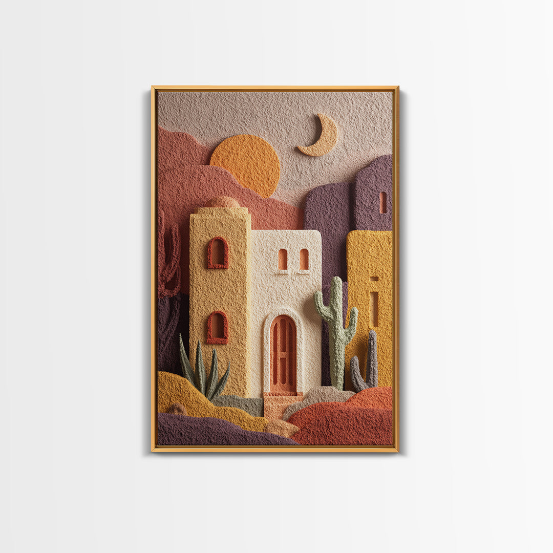 Desert Sun with Cactus and Warm Clay Canvas Print, Boho Art, Set of 3 Prints, Living Room Decor, Fine Art, Bohemian, BOH-2x3-81