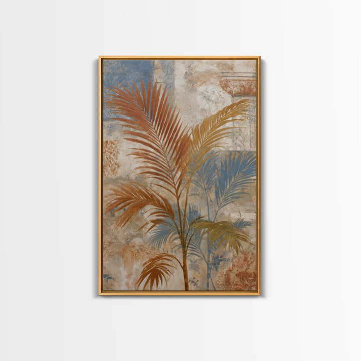 Terracotta Palm Leaves Framed Canvas Print, Boho Art, Wall Art Set, Living Room Decor, Fine Art, Bohemian, Home Decor, BOH-2x3-85