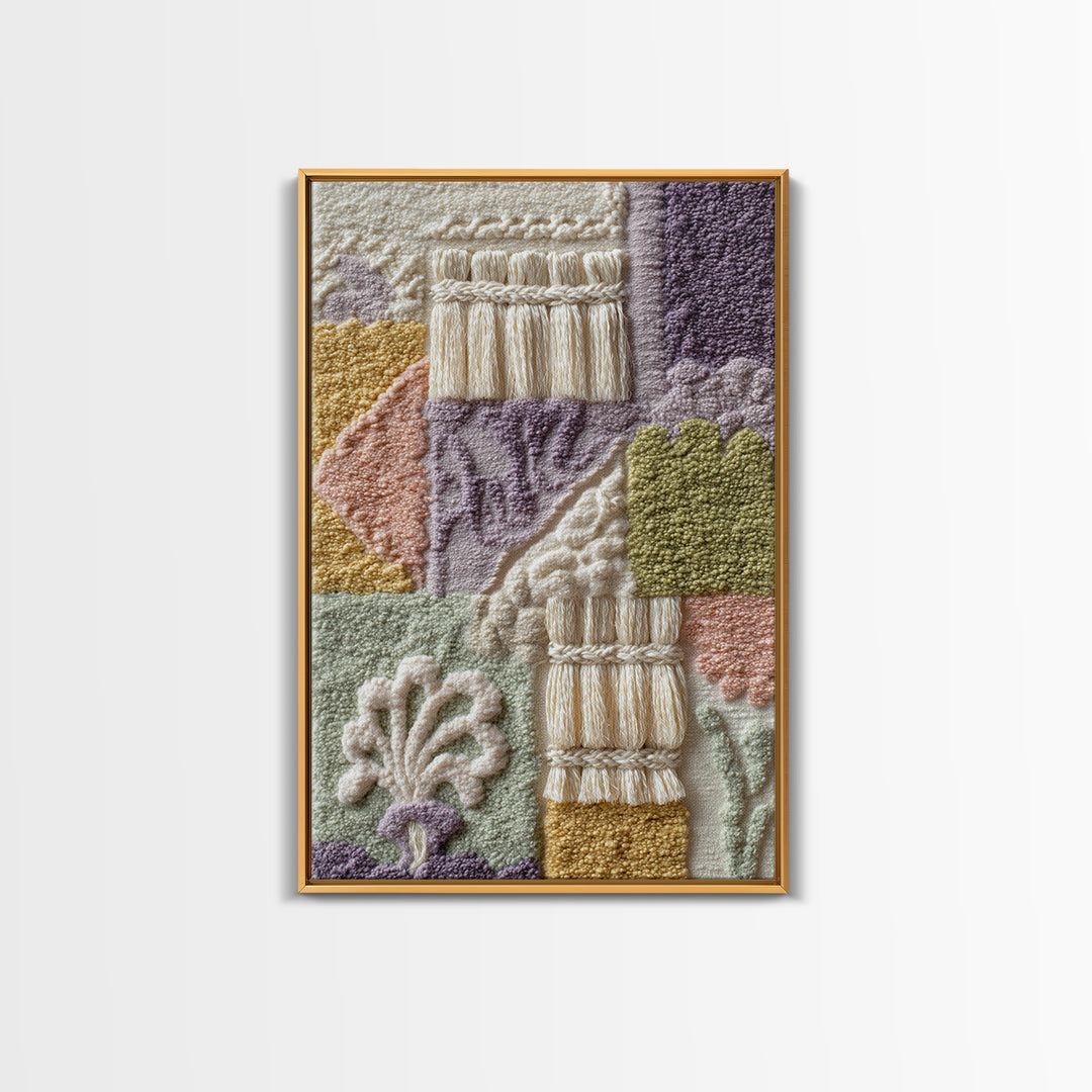 Macrame Geometric Fringe Pattern Framed Canvas Print, Boho Art, Textured Painting, Living Room Decor, Fine Art, Bohemian, BOH-2x3-87