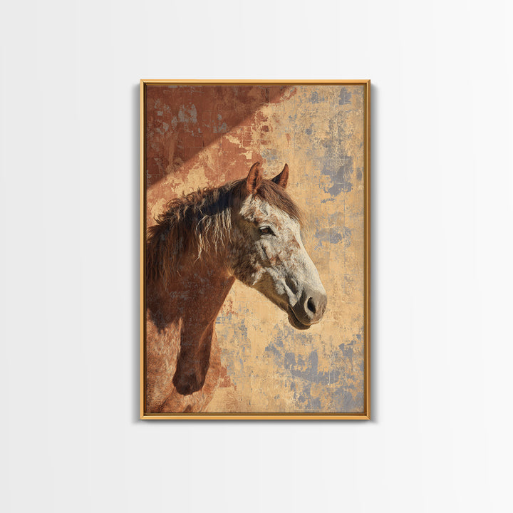 Wild Horse in Dusty Golden Light Framed Canvas Print, Boho Art, Boho Decor, Living Room Decor, Fine Art, Bohemian, BOH-2x3-88