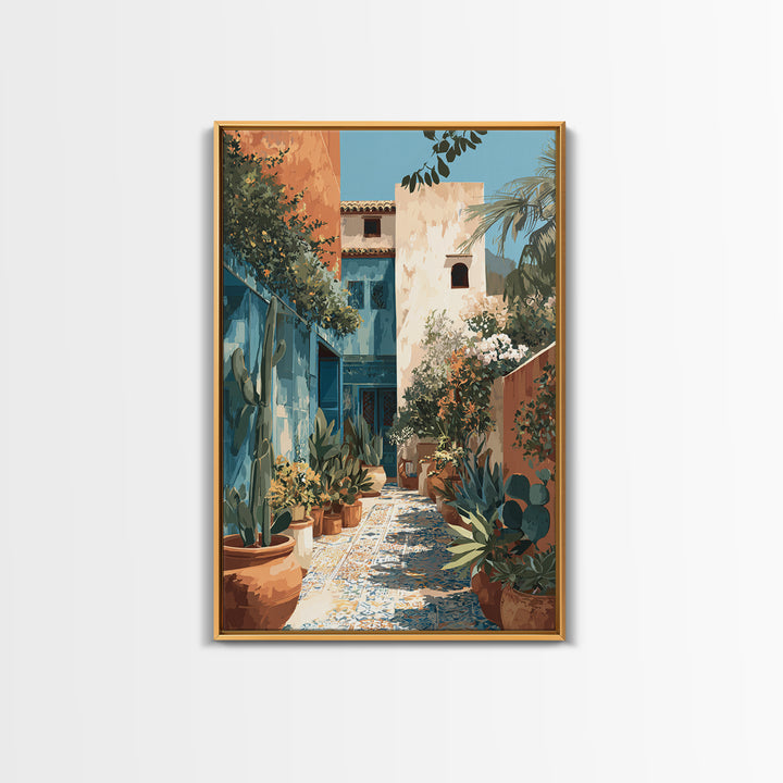 Warm Neutral Cactus Garden Illustration Framed Canvas Print, Boho Art, Wallart, Living Room Decor, Watercolor Art, Bohemian, BOH-2x3-98