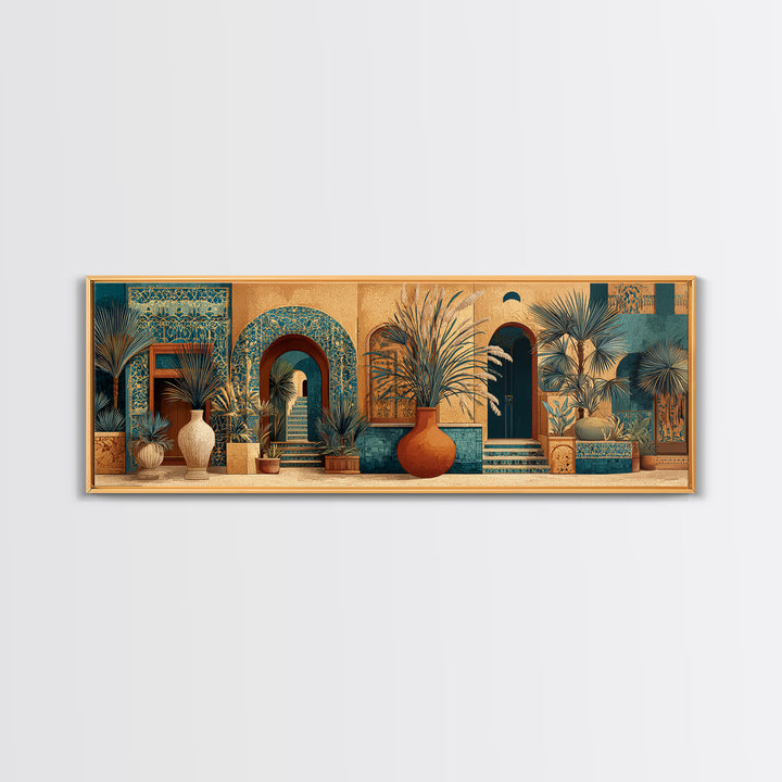 Bohemian Vase with Dried Pampas Grass Framed Canvas Print, Boho Art, Living Room Wall Art, Living Room Decor, Bohemian, BOH-3x1-1