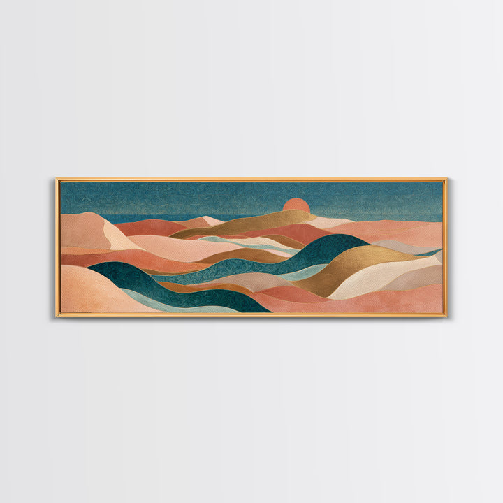 Sunrise over Rolling Dunes in Muted Peach Canvas Print, Boho Art, Wall Art Print, Living Room Decor, Fine Art, Bohemian, BOH-3x1-13