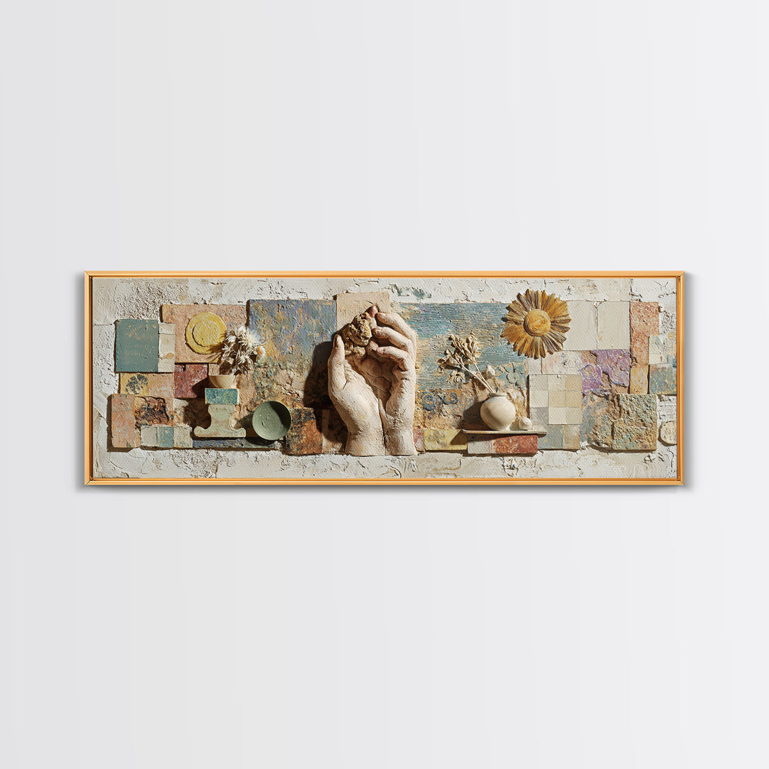 Mystic Hand Holding a Tiny Sun Canvas Print, Boho Art, Art, Living Room Decor, Abstract Art, Bohemian, Wallart, Art Nouveau, BOH-3x1-22