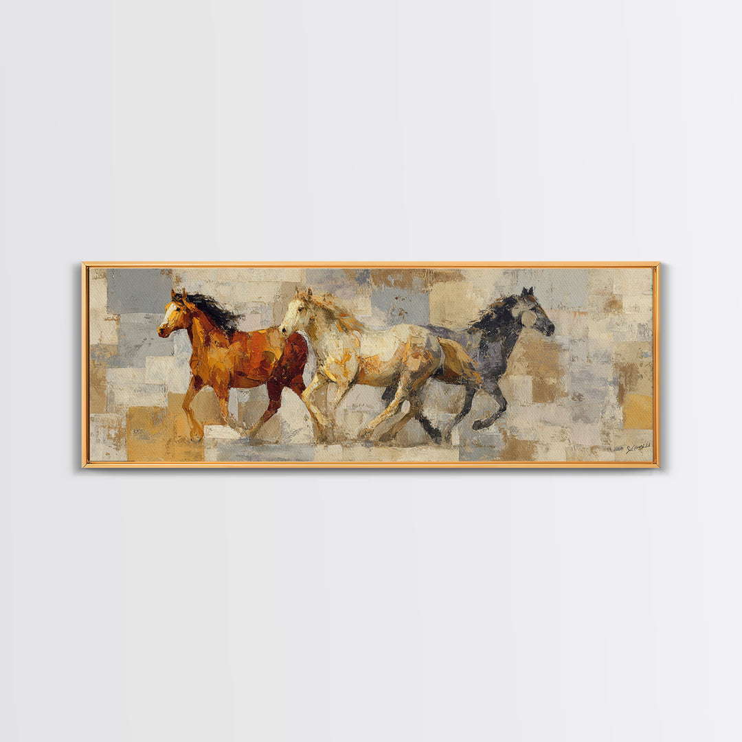Wild Horse in Dusty Golden Light Canvas Print, Boho Art, Set of 3 Prints, Living Room Decor, Fine Art, Bohemian, BOH-3x1-24