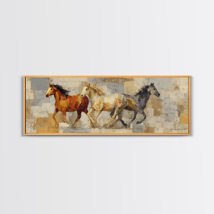 Wild Horse in Dusty Golden Light Canvas Print, Boho Art, Set of 3 Prints, Living Room Decor, Fine Art, Bohemian, BOH-3x1-24