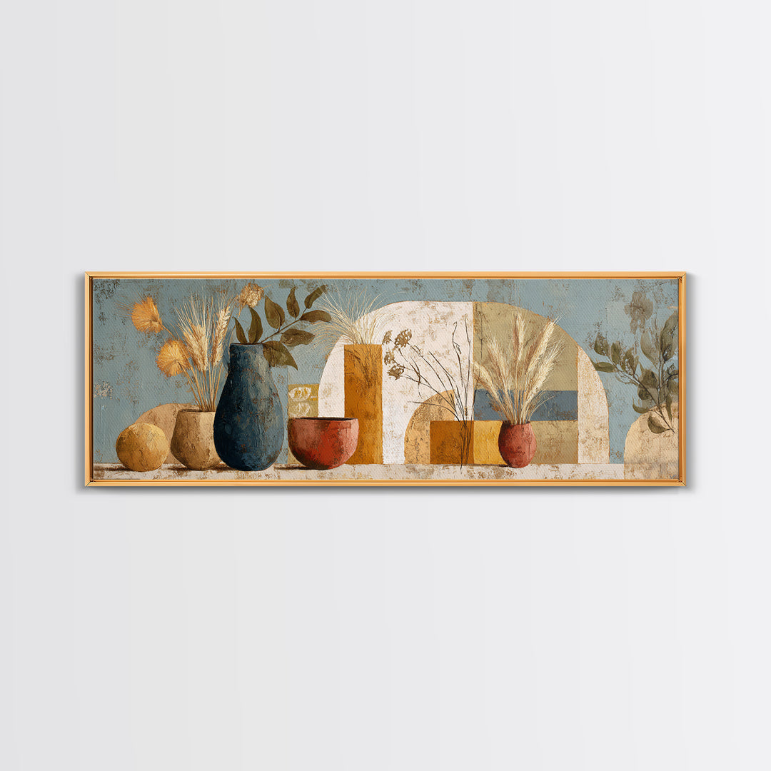 Bohemian Vase with Dried Pampas Grass Canvas Print, Boho Art, Modern Decor, Living Room Decor, Abstract Art, Bohemian, BOH-3x1-25