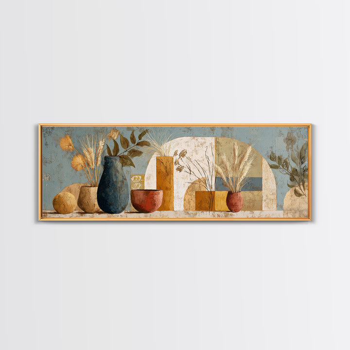 Bohemian Vase with Dried Pampas Grass Canvas Print, Boho Art, Modern Decor, Living Room Decor, Abstract Art, Bohemian, BOH-3x1-25