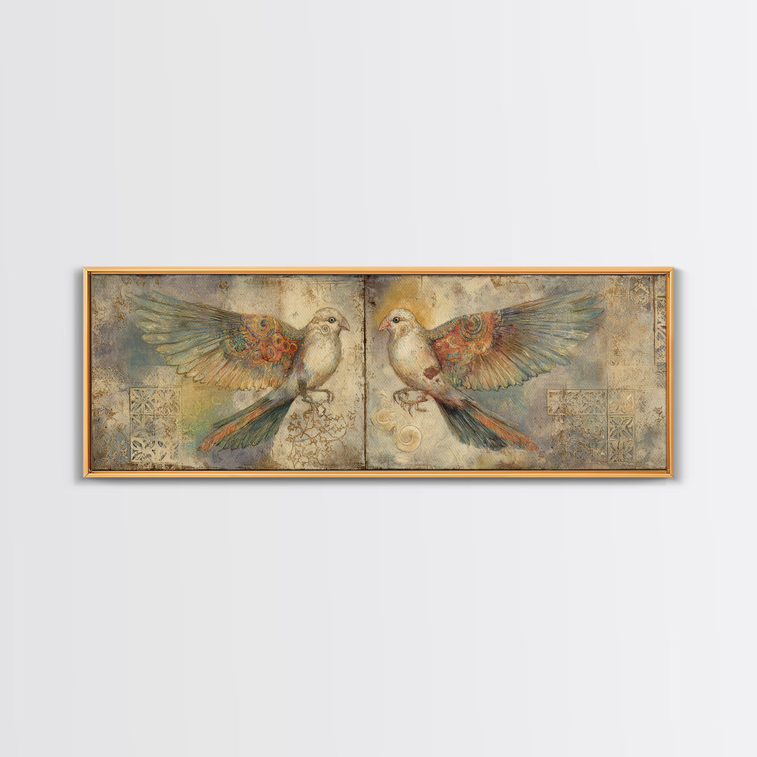 Boho Bird Pair Canvas Print, Boho Art, Neutral Decor, Living Room Decor, Fine Art, Bohemian, Wall Decor, Prints, Art Prints, BOH-3x1-36