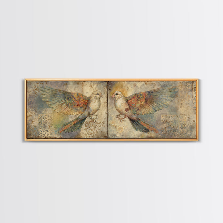 Boho Bird Pair Canvas Print, Boho Art, Neutral Decor, Living Room Decor, Fine Art, Bohemian, Wall Decor, Prints, Art Prints, BOH-3x1-36