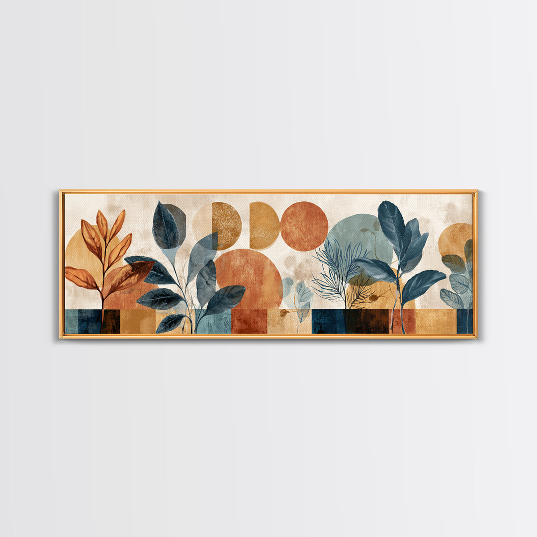 Moon Phases Above Botanical Silhouettes Canvas Print, Boho Art, Wall Art Print, Living Room Decor, Watercolor Art, Bohemian, BOH-3x1-42
