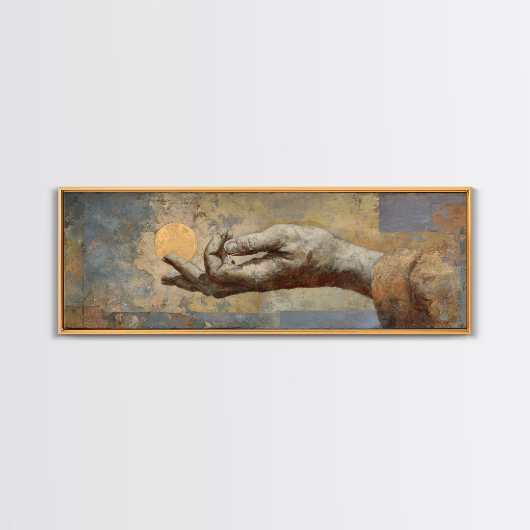 Mystic Hand Holding a Tiny Sun Canvas Print, Boho Art, Modern Wall Art, Living Room Decor, Fine Art, Bohemian, BOH-3x1-46