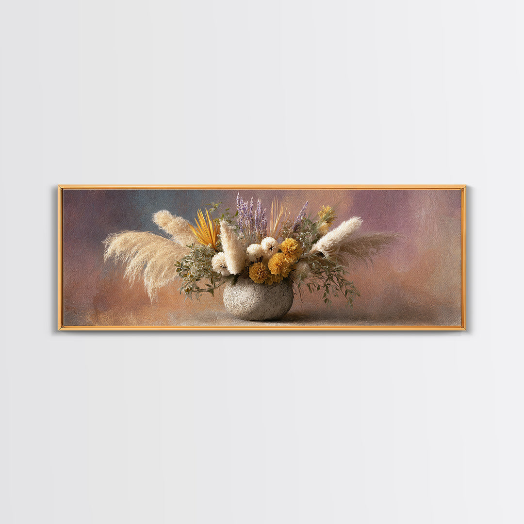 Bohemian Vase with Dried Pampas Grass Canvas Print, Boho Art, Modern Decor, Living Room Decor, Abstract Art, Bohemian, BOH-3x1-49
