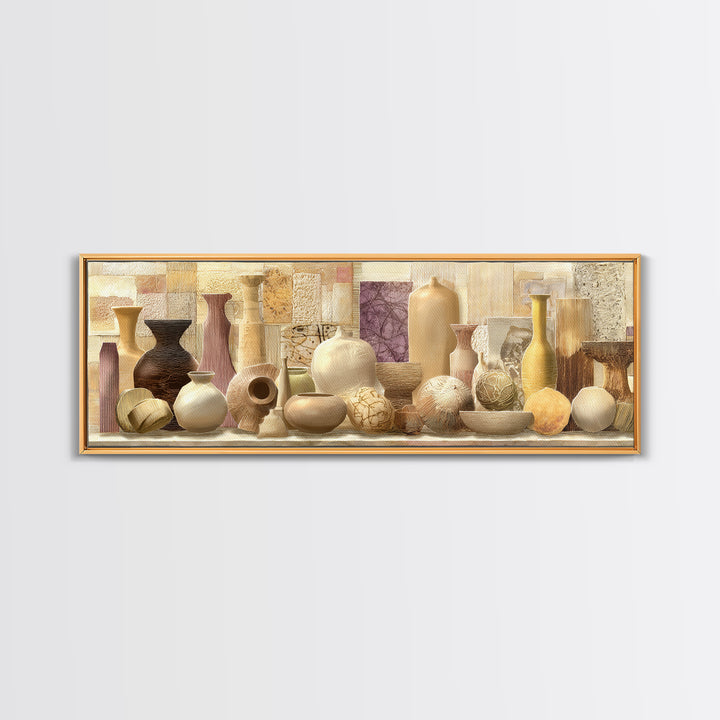 Organic Shape Collage Framed Canvas Print, Boho Art, Textured Painting, Living Room Decor, Abstract Art, Bohemian, BOH-3x1-64