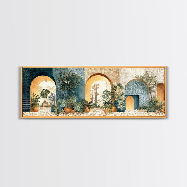 Neutral Rainbow Arches Framed Canvas Print, Boho Art, Art Nouveau, Living Room Decor, Fine Art, Bohemian, Wall Print, BOH-3x1-67