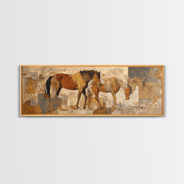 Wild Horse in Dusty Golden Light Framed Canvas Print, Boho Art, Prints, Living Room Decor, Fine Art, Bohemian, Abstract Art, BOH-3x1-72