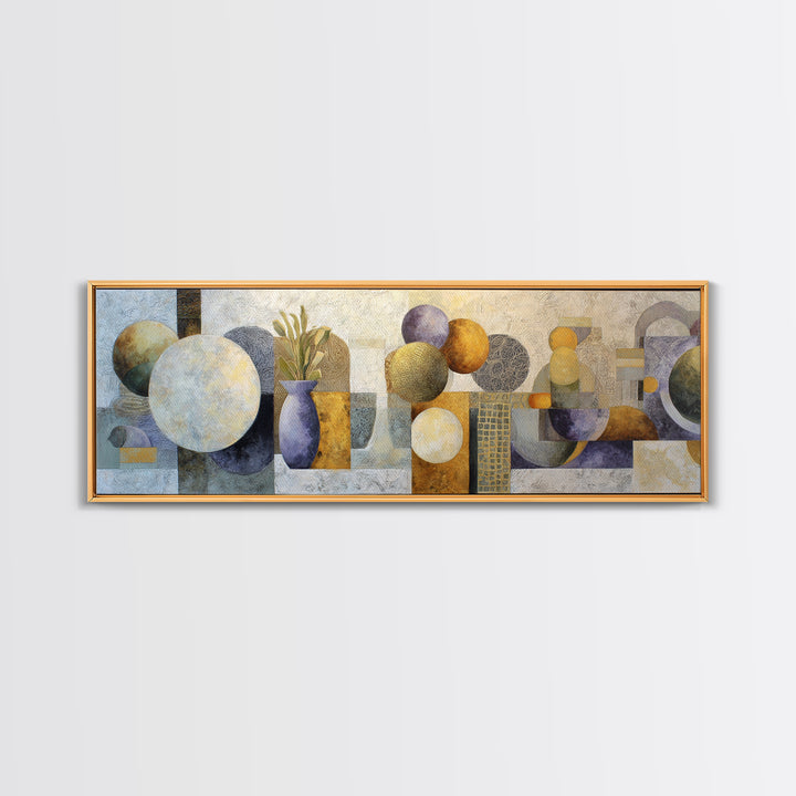 Sun and Moon Celestial Folk Motif Framed Canvas Print, Boho Art, Boho Decor, Living Room Decor, Oil Painting, Bohemian, BOH-3x1-74