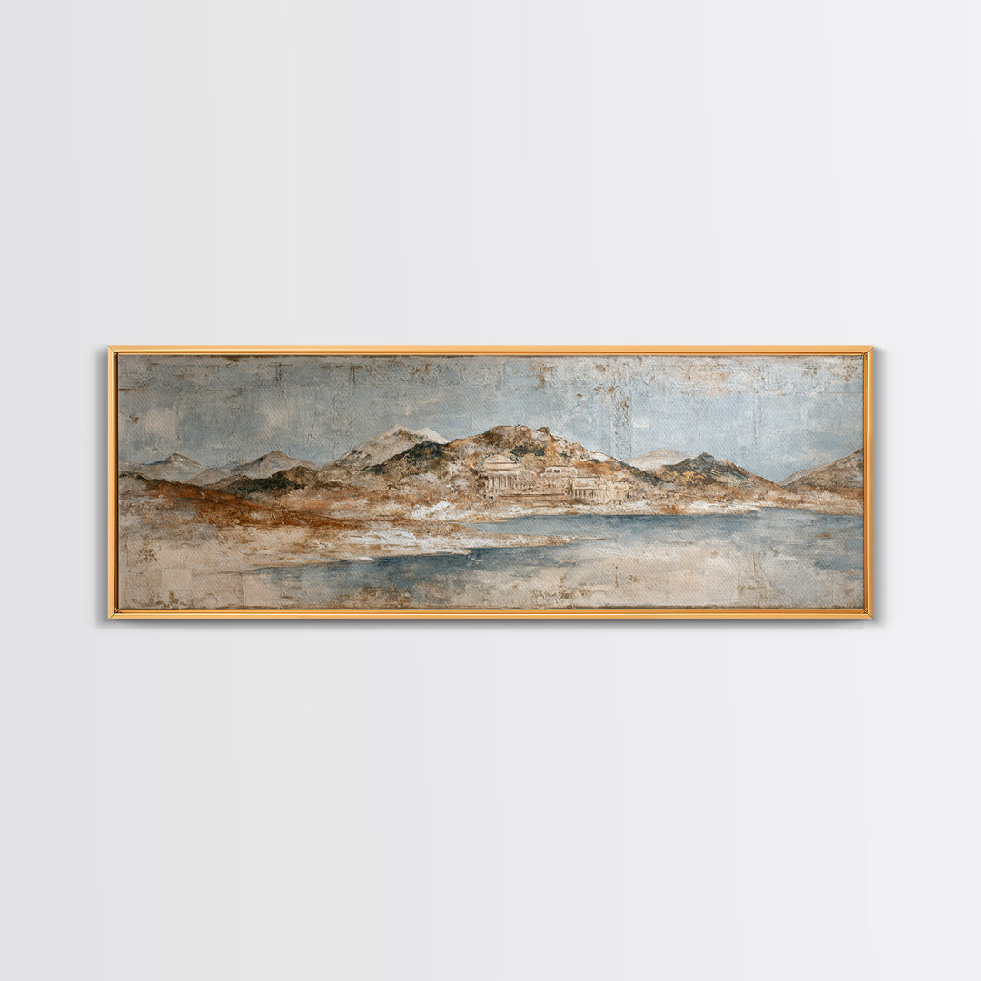 Earth Tone Mountain and River Abstraction Canvas Print, Boho Art, Canvas Art, Living Room Decor, Bohemian, Wall Art Set, BOH-3x1-75