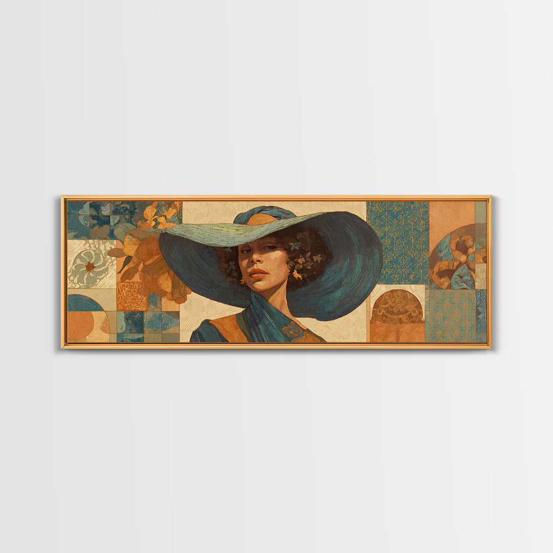 Desert Woman Portrait Framed Canvas Print, Boho Art, Digital Print, Living Room Decor, Oil Painting, Bohemian, Gallery Decor, BOH-3x1-79