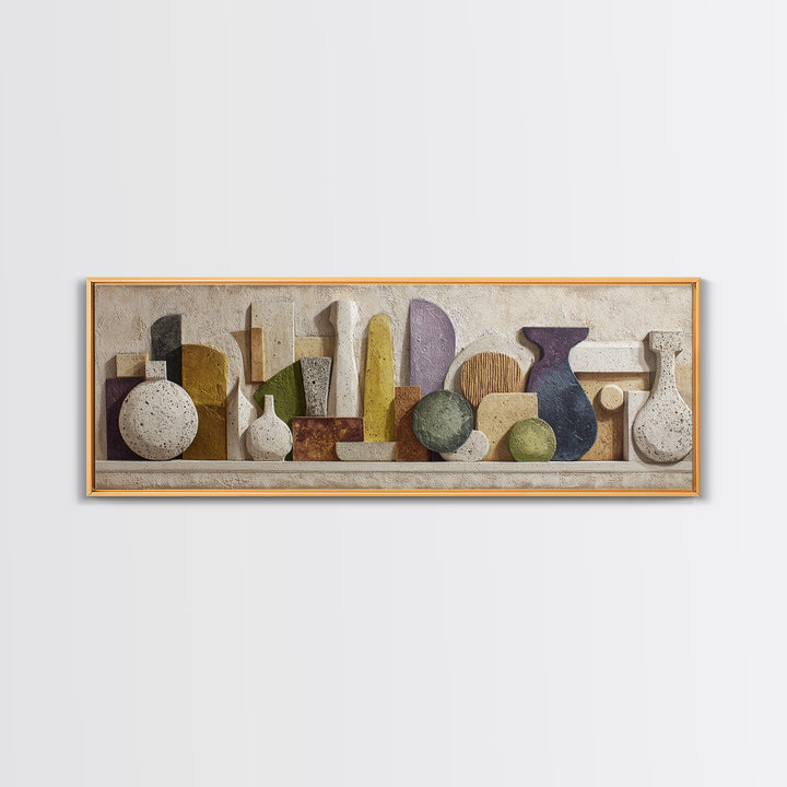 Abstract Clay Shapes Canvas Print, Boho Art, Modern Wall Art, Living Room Decor, Abstract Art, Bohemian, Textured Painting, BOH-3x1-8
