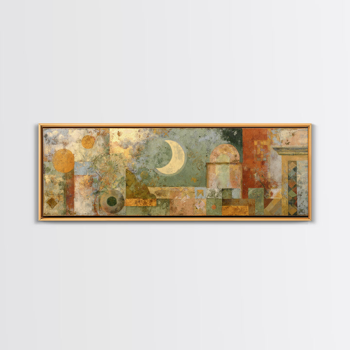 Sage Green Eucalyptus and Crescent Moon Framed Canvas Print, Boho Art, Wallart, Living Room Decor, Fine Art, Bohemian, BOH-3x1-87