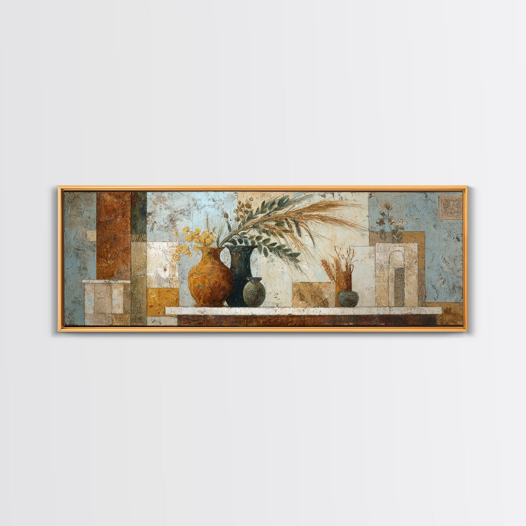 Bohemian Vase with Dried Pampas Grass Canvas Print, Boho Art, Art, Living Room Decor, Watercolor Art, Bohemian, Wallart, BOH-3x1-97