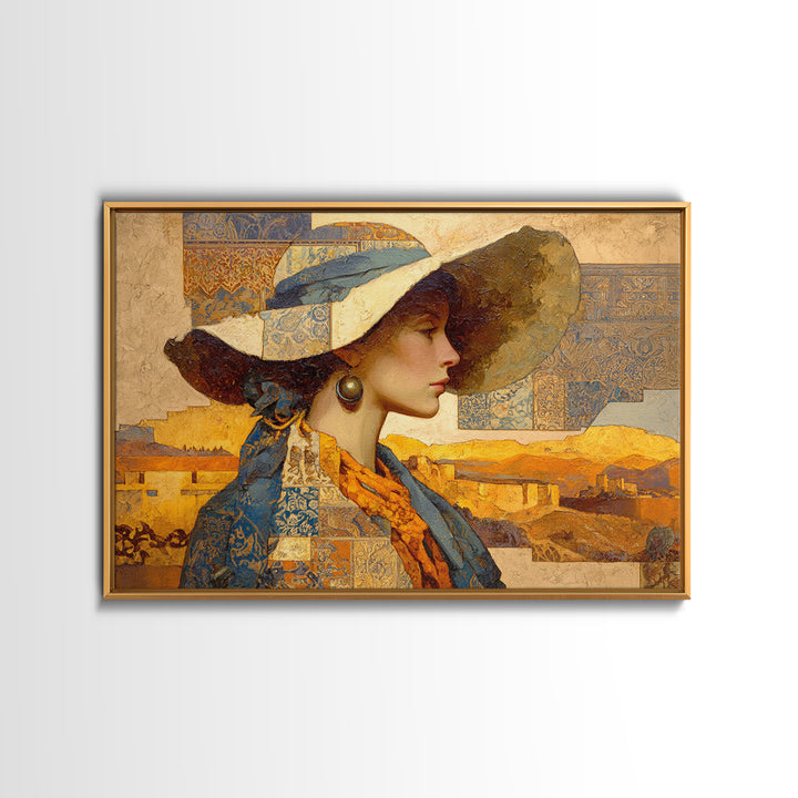 Desert Woman Portrait Framed Canvas Print, Boho Art, Prints, Living Room Decor, Fine Art, Bohemian, Abstract Art, Canvas Art, BOH-3x2-19