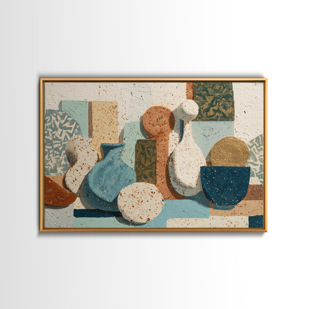 Abstract Clay Shapes Framed Canvas Print, Boho Art, Fine Art Print, Living Room Decor, Abstract Art, Bohemian, Prints, BOH-3x2-20