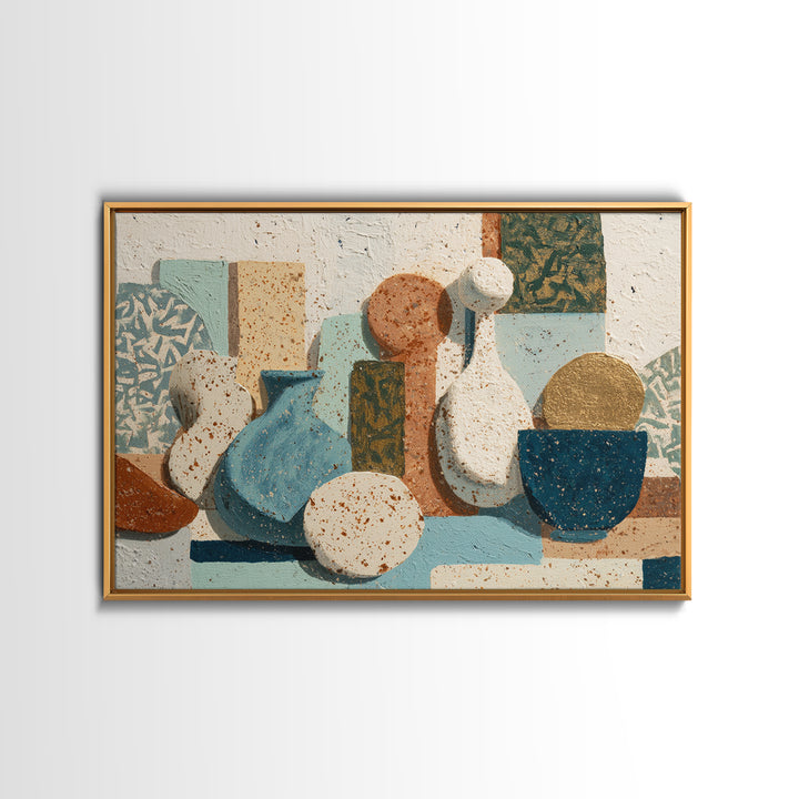 Abstract Clay Shapes Framed Canvas Print, Boho Art, Fine Art Print, Living Room Decor, Abstract Art, Bohemian, Prints, BOH-3x2-20