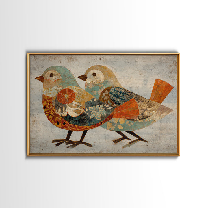 Boho Bird Pair Framed Canvas Print, Boho Art, Statement Artwork, Living Room Decor, Fine Art, Bohemian, Art Prints, Digital Art, BOH-3x2-24